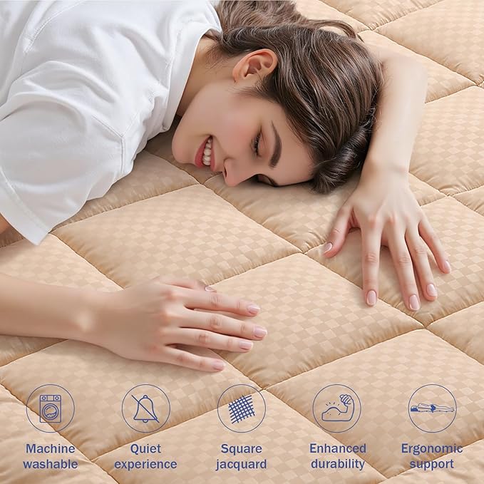 OLANLY California King Quilted Fitted Mattress Pad – Soft Pillow Top Mattress Topper, Down Alternative Fill, Cooling Breathable Mattress Cover, Machine Washable Deep Pocket Mattress Protector, Beige
