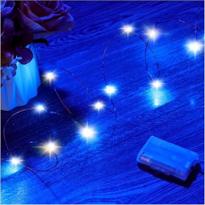 Mikasol Fairy Lights Battery Operated, 1 Pack Mini 3*AAA Battery Powered Copper Wire Led Starry String Lights Firefly Lights for Bedroom, Christmas, Parties, Decoration (5m/16ft Blue)