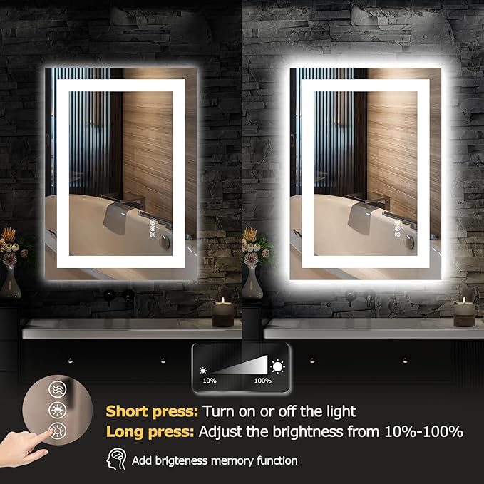 28X20 LED Bathroom Mirror with Lights, Anti-Fog, Dimmable, Backlit + Front Lit, Smart Bathroom Vanity Mirror, Memory Function, Shatterproof, Tempered Glass (Horizontal/Vertical)