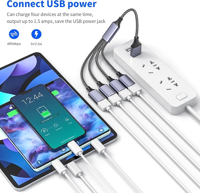 MOGOOD 4 in 1 USB Splitter Cable,USB to USB Cable Adapter,USB to 4 USB Adapter,Splitter 4 USB Cable,USB Power Split Adapter for Data Charging Power Adapter for Mac,Car, Xbox One, PS4, PS5, PC