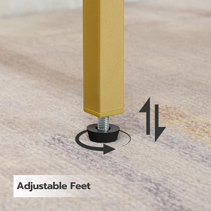 HOOBRO Tall Side Table, Industrial End Telephone Table with Adjustable Mesh Shelves, for Living Room, Bedroom, Entryway, Office, White and Gold DW03DH01