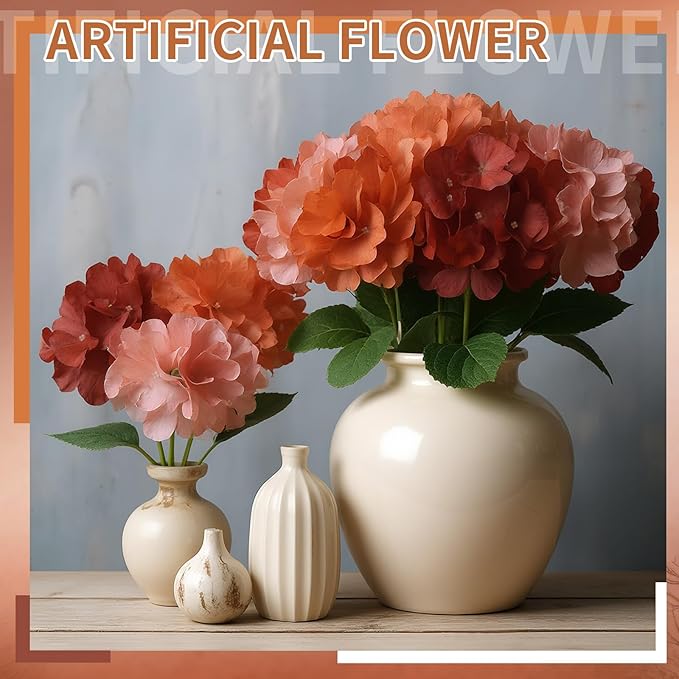 9 Pcs Fall Hydrangea Artificial Flowers 23.6" Thanksgiving Vintage Faux Silk Hydrangeas Flower with Stem Fall Fake Hydrangeas Bouquet Floral for Farmhouse Home Wedding Table Centerpiece