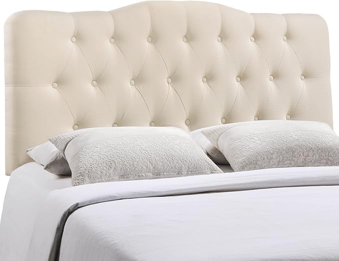 Modway Annabel Tufted Button Linen Fabric Upholstered King Headboard in Ivory