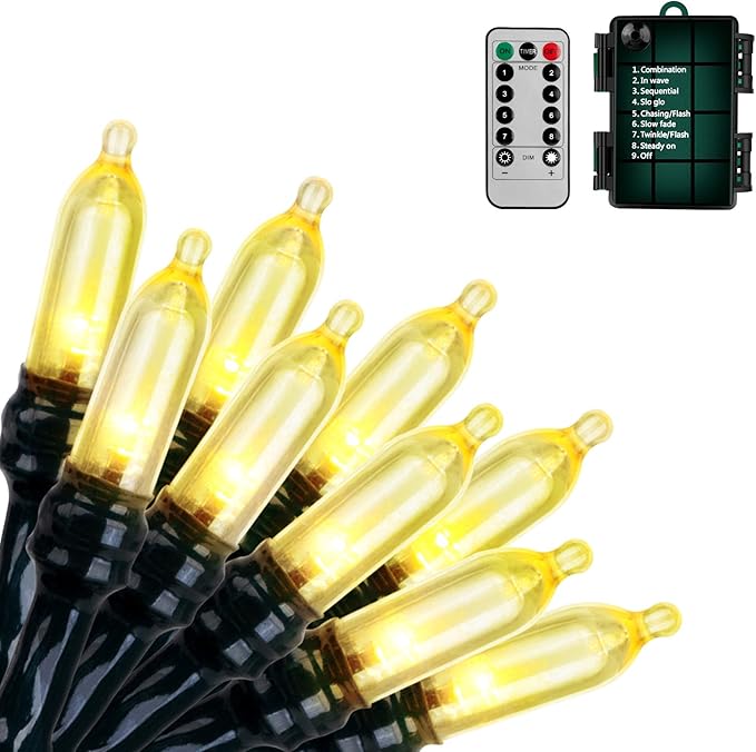 Christmas Lights, Battery Operated String Lights 18ft 50 LED Mini String Lights, Waterproof Lights with Remote Timer 8 Modes, Indoor Outdoor Garden Party Wedding Xmas Tree Decoration, Warm White