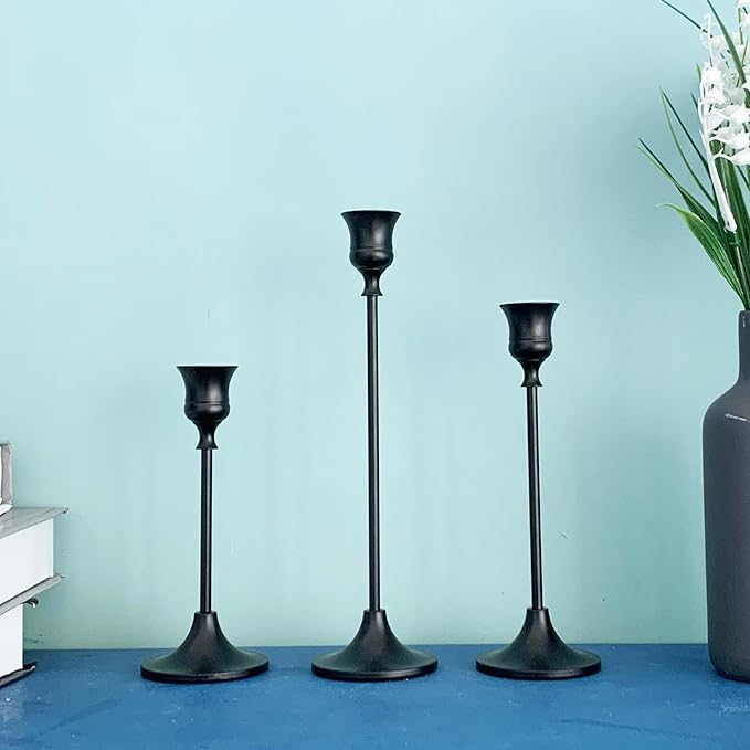 12PCS Black Candlestick Holders Taper Metal Candle Holder for Vintage Candlestick Black Candelabra Candle Holder Thanksgiving Day Christmas Dinning Fireplace Home Decor.