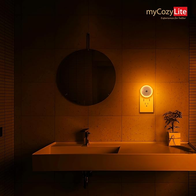 Amber Night Light Plug in, Dusk to Dawn Sensor, Blue Light Blocking, Automatic Nightlight, Energy Efficient, 2 Pack LED Night Lights Plug into Wall, for Bathroom, Bedroom, Kitchen, Hallway, Stairway