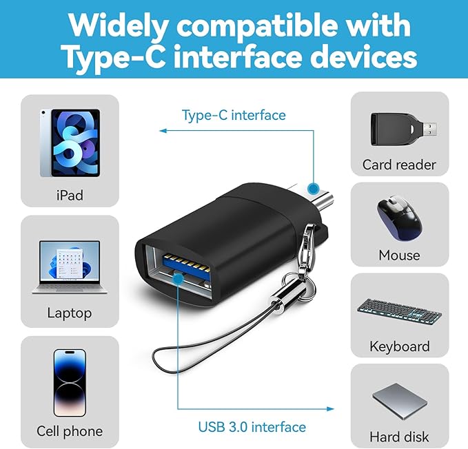 USB C to USB Adapter 4 Pack,USBC Male to USB A 3.0 Female OTG Adapter, Type C Thunderbolt 4 Converter OITYEUF for iPhone 15 Pro Max Plus,MacBook Pro Air2024,Samsung S24 S23 S22 S21 Galaxy,iPad (Black)