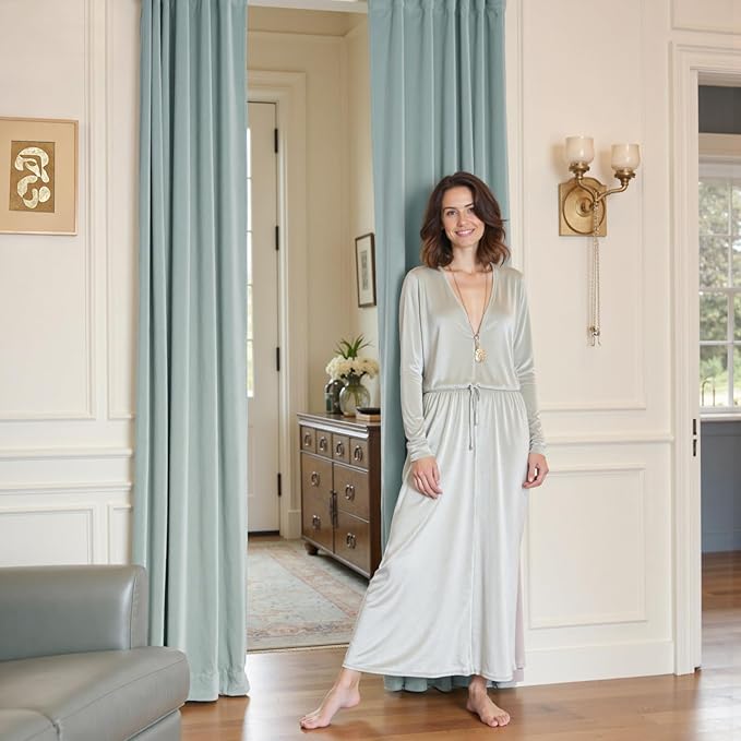 Lazzzy Velvet Blackout Curtains Thermal Insulated Room Window Drapes Super Soft Luxury Curtains for Living Room Bedroom Rod Pocket 2 Panels, Misty Blue, 52" W x 102" L