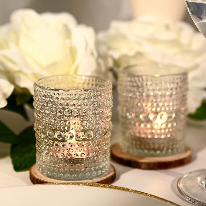 12 Pack Clear Votive Candle Holders Tea Light Candle Holders Bulk Tealight Glass Candle Holder for Table Weddings Party