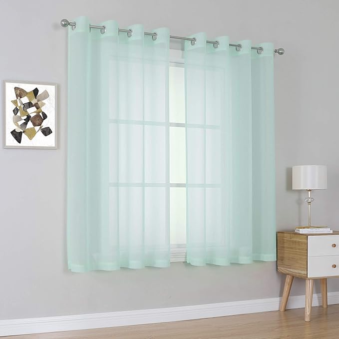 KEQIAOSUOCAI Aqua Sheer Curtains -Seafoam Green Grommet Voile Sheer Drapes Airy Curtain Panels with Light Filtering Window Treatment for Boy's Bedroom(2 Pieces,54 Wide x 63 Long inches)