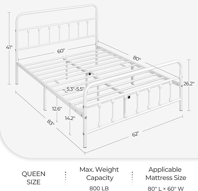 Yaheetech Classic Metal Platform Bed Frame Mattress Foundation with Victorian Style Iron-Art Headboard/Footboard/Under Bed Storage/No Box Spring Needed/Queen Size White
