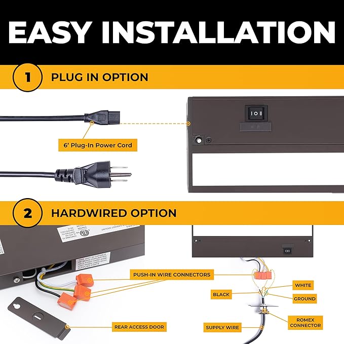 LED Under Cabinet Lighting Hardwired - 3CCT 40 Inch Bronze Finish - Undercabinet Lights for Kitchen - Linkable Undercounter Dimmable Plug in Light or Hard Wired - Under Counter Fixture Direct Wire