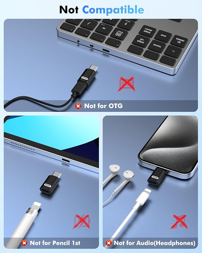 MoKo Lightning to USB C Adapter for iPhone 17 Air 16 15 Pro Max Plus, Galaxy S25 S24 S23, iPad Pro/Air, 2 Pack USB-C to Lightning Adapter for Fast Charging/Data Transfer, Not for Audio/OTG, Black PD
