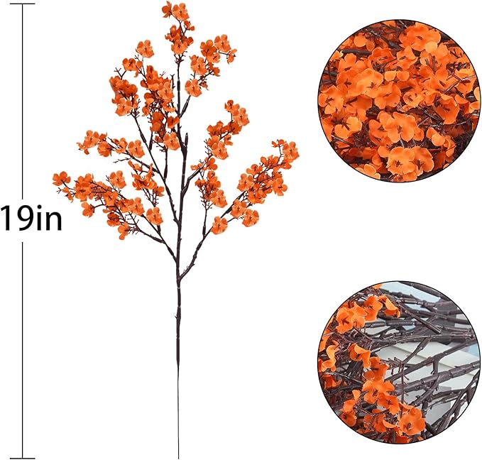 Uieke 15Pcs Artificial Fall Flowers Babys Breath Flower Bulk Fake Orange Silk Flowers Artificial Gypsophila Bouquet Floral for Home Festival Wedding Party Décor