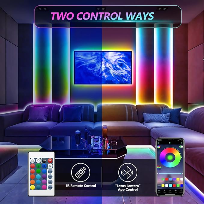 HOUHUI LED Strip Lights for TV, 9.8Ft RGB LED Lights for 32-50in TV Behind, App Control Music Sync Strip Lights IP65 Waterproof with Remote, USB LED Strips Bias Lighting for Bedroom PC Monitor Desk
