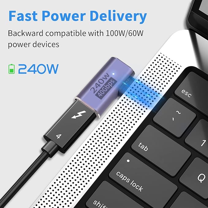 Poyiccot USB C Right Angle Adapter PD 240W for Thunderbolt 4/3, Right Angle 90 Degree USB C Male to Female Extender USB 4.0 L Shape Connector with 8K@60Hz Video for iPad, MacBook, 2-Pack