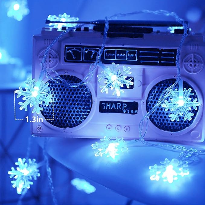 CESOF Christmas Lights, 20 Ft 40 LED Blue Snowflake String Lights Battery Operated Fairy Lights Hanging Lights for Bedroom Patio Room Party Home Xmas Decor Indoor Outdoor Christmas Tree Decoration