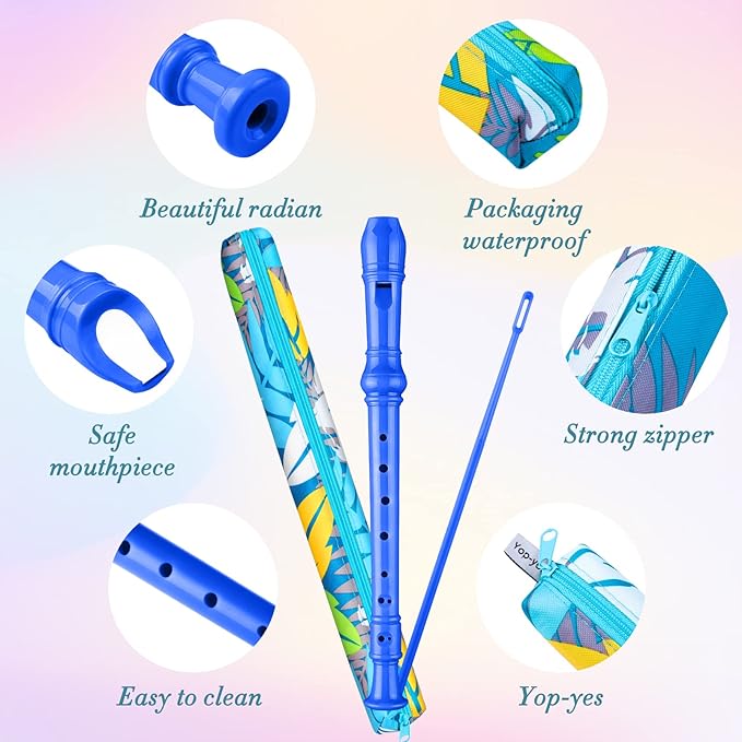 Soprano Recorder Instrument for Kids Beginners Student German Fingering C Key Recorder Instrument 3 Piece with Cleaning Rod and Bag Fingering Chart(Blue)