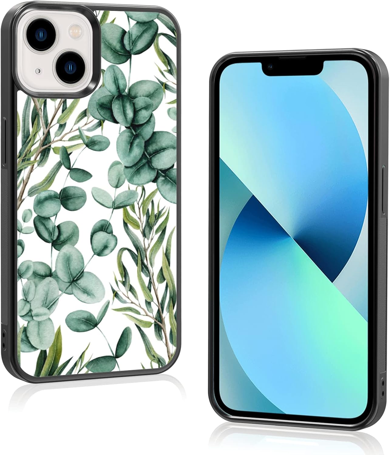 Eucalyptus Summer Case for iPhone 13/14 (6.1") - Cute Green Silicone Ultra Shockproof Phone Cover for Girls & Women.