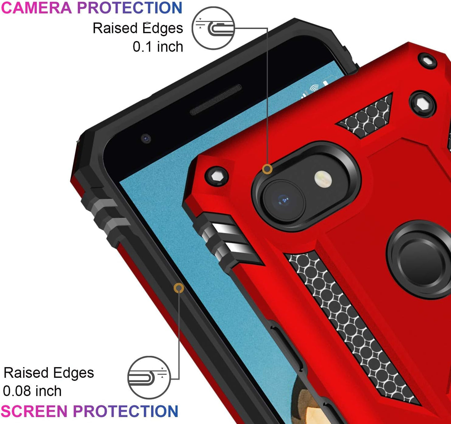 LUMARKE Google Pixel 3A Case with Screen Protector, Military Grade Protective Phone Cover with Magnetic Ring Kickstand