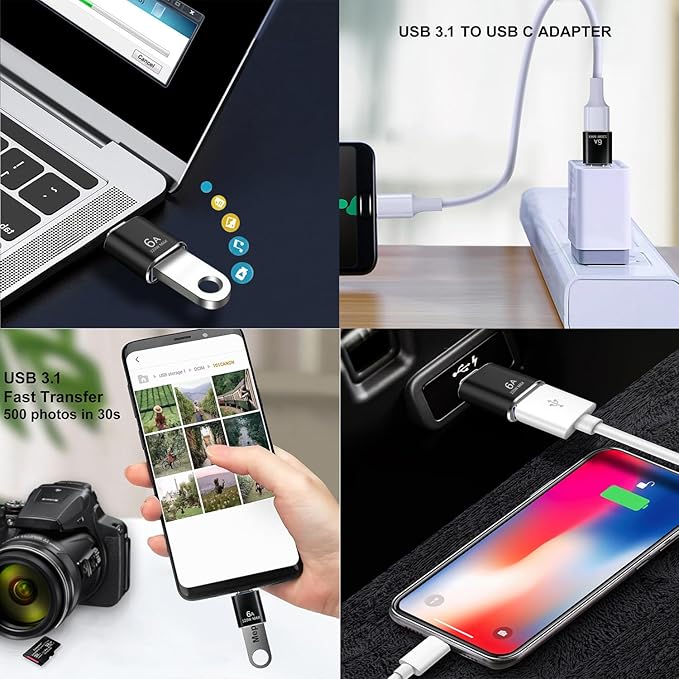 USB to USB C Adapter 4 Pack, USB A 3.0 Female to USB C Male OTG Adapter x2, Type C Female to USB Male Adapter x2, Compatible with MacBook, iPhone 17/16/15, iPad, Samsung Galaxy, Tablets, Laptops