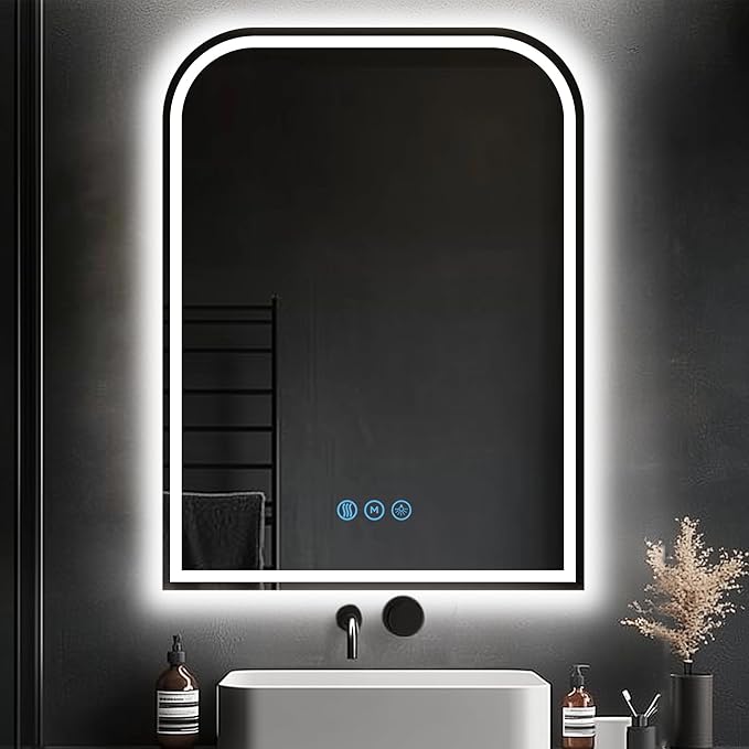 LED Bathroom Mirror, 24"x 32" LED Mirror with Lights for Bathroom, Lighted Vanity Mirrors for Wall, Anti-Fog, Dimmable, Tempered Glass, Memory Function, 3 Colors, Safe Use (White)