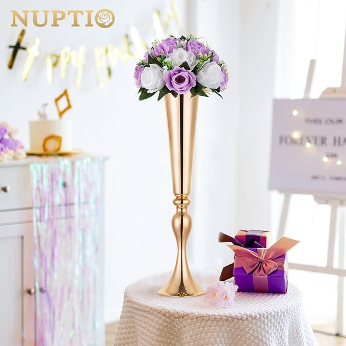 NUPTIO Flower Wedding Centrepieces for Tables - 6 Pcs 9.5in Diameter Lilac & White Artificial Flowers Rose Ball for Centerpieces Table - Fake Rose Arrangements for Weddings Birthday Party Decor