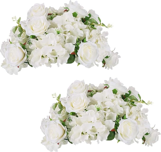 NUPTIO Flower Balls for Wedding Centerpieces - 2 Pcs 14.2 inch Diameter Fake Flower Ball Arrangement Bouquet Party Centerpieces for Tables - White Rose Bouquet Centerpiece Flowers for Wedding Table