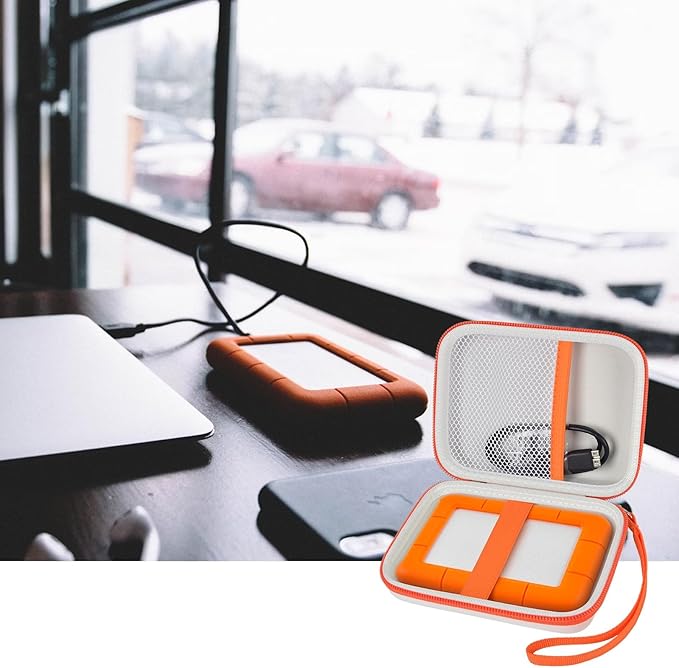 Case Compatible with LaCie Rugged Mini 1TB/ 2TB/ 4TB/ 5TB External Hard Drive Portable HDD, Storage Holder for Hard Drives for Mac and PC Computer & USB 3.0 2.0 Cable SD Cards (White)