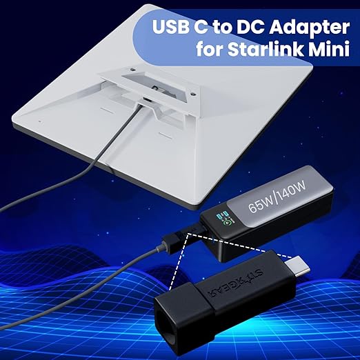 Starlink Mini Cable Adapter, USB C to DC Adapter Power Cable Adapters for Starlink Mini, USB C Male to DC Female for Power Cord Work with 20V/65W, 20V/100W, 28V/140W PD Power Source, Black