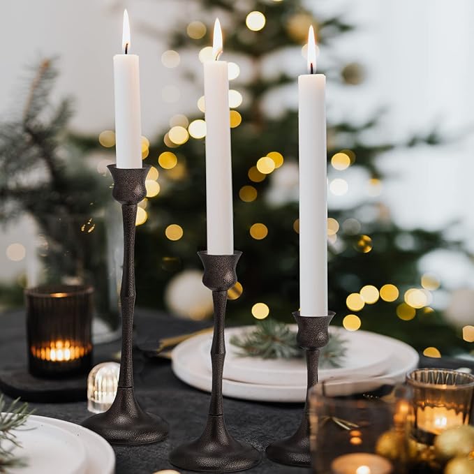 Candle Stick Candle Holder Set of 3 Metal Candlestick Holders Candle Stand Taper Candle Holders for Table Centerpiece Fireplace Mantle Decor, Ideal Gift for Wedding Thanksgiving Christmas Housewarming