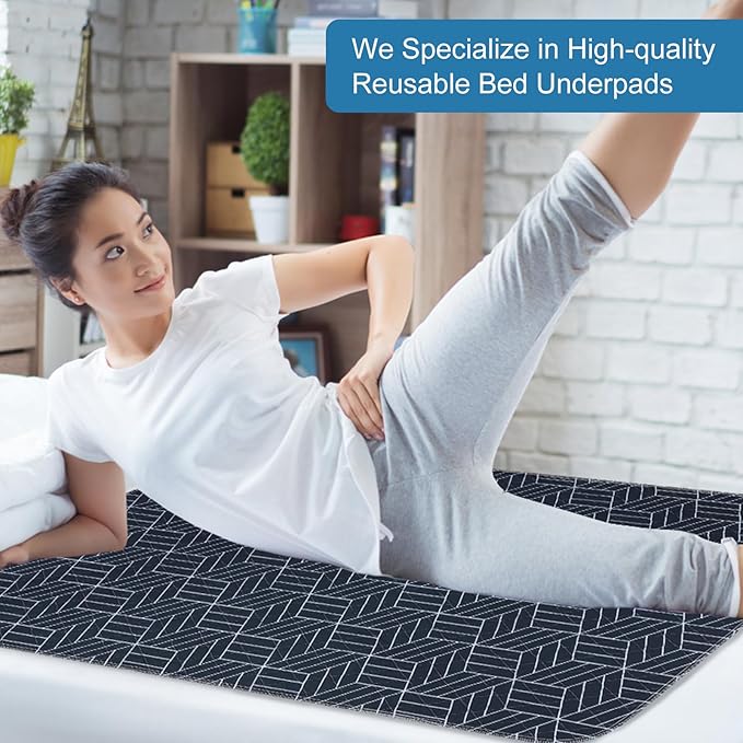 OUTCREATOR® Washable Bed Pads 34" x 56" (Pack of 2), Incontinence Mattress Protector, Anti-Slip Waterproof Underpads for Adults Kids Elderly Pets, Absorbency & Reusable Bedwetting Pads (Navy Blue)