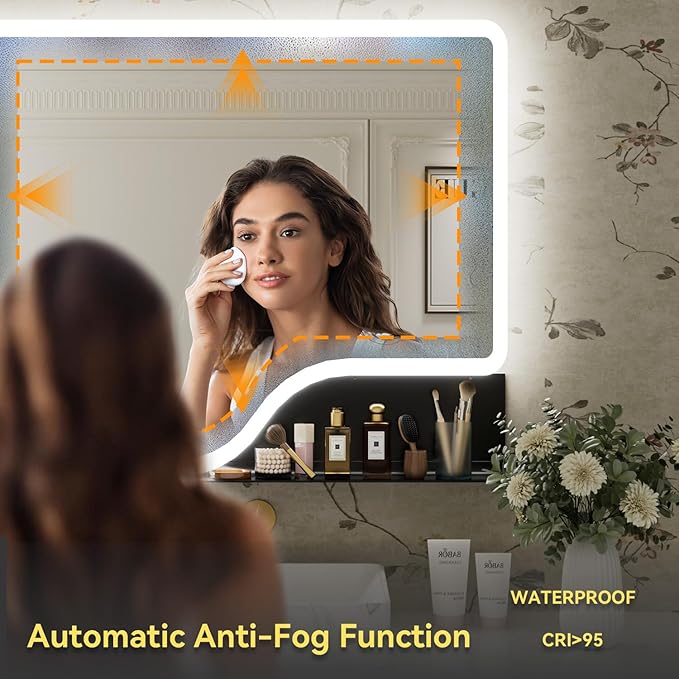40"x 32" LED Bathroom Mirror with Shelf, Wall-Mounted Backlit Vanity Mirror with Lights, Smart Bathroom Mirror with 3 Colors, Anti-Fog, Stepless Dimmable, Memory (UL, ETL)