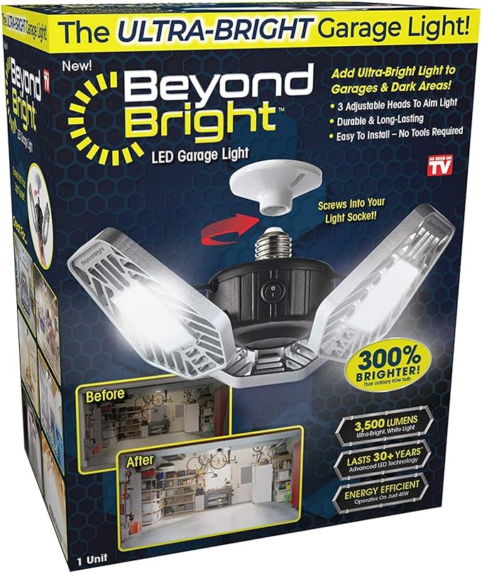 Ontel Beyond Bright LED Garage Light - Ultra-Bright, White Light that is Energy Efficient, Durable, Long-Lasting and Easy to Install (Pack of 4)