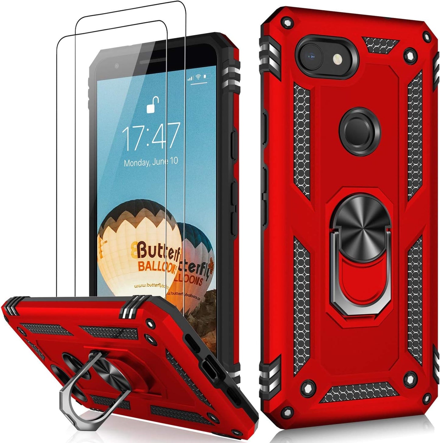 LUMARKE Google Pixel 3A Case with Screen Protector, Military Grade Protective Phone Cover with Magnetic Ring Kickstand