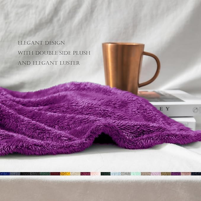 Exclusivo Mezcla Plush Fuzzy Fleece Throw Blanket Extra Large, Super Soft, Fluffy and Warm Blankets for Couch, Bed, Suitable for All Seasons (50x70 Inches, Purple)