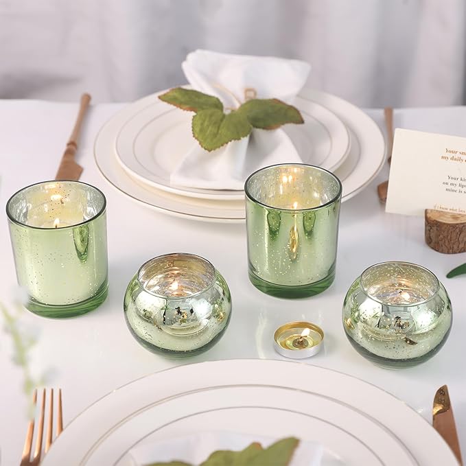 20 Pcs Assorted Green Votive Candle Holders, Larger Size Mercury Glass Candle Holder Bulk, Glass Votive Holder for Wedding, Tea Candle Holders for Christmas Decor, Sage Green Centerpieces for Table