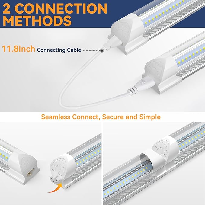 CNSUNWAY 1.5FT LED Shop Light, 20W High-Efficiency Under Cabinet Lighting (6000K Cool White), V-Shape T8 Tube Fixtures – 18" Linkable Under Counter Lights for Kitchen, Workbench, Workshop, 2 Pack