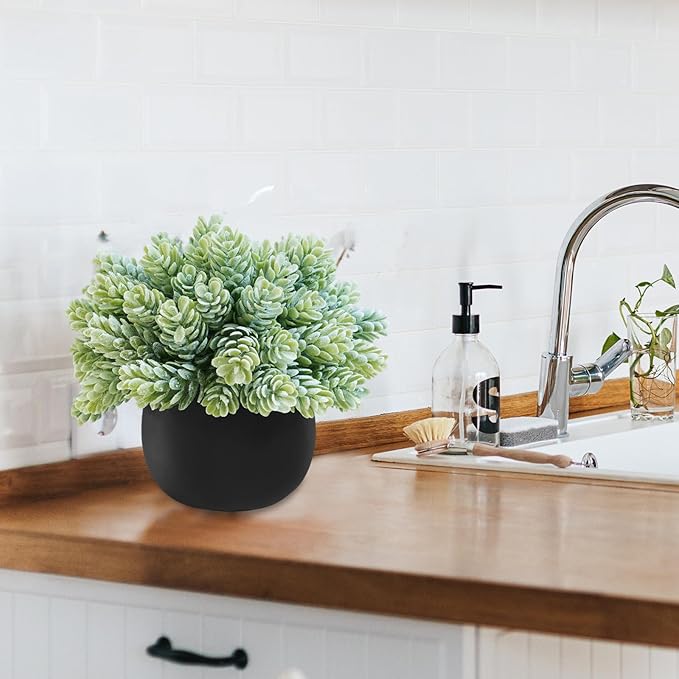 Winlyn Set of 3 Artificial Succulent Plants in Black Concrete Pots Faux Aloe Hops String of Pearls Potted Plants Small Fake Plants Desk Plants for Home Office Desk Kitchen Bathroom Shelf Windowsill