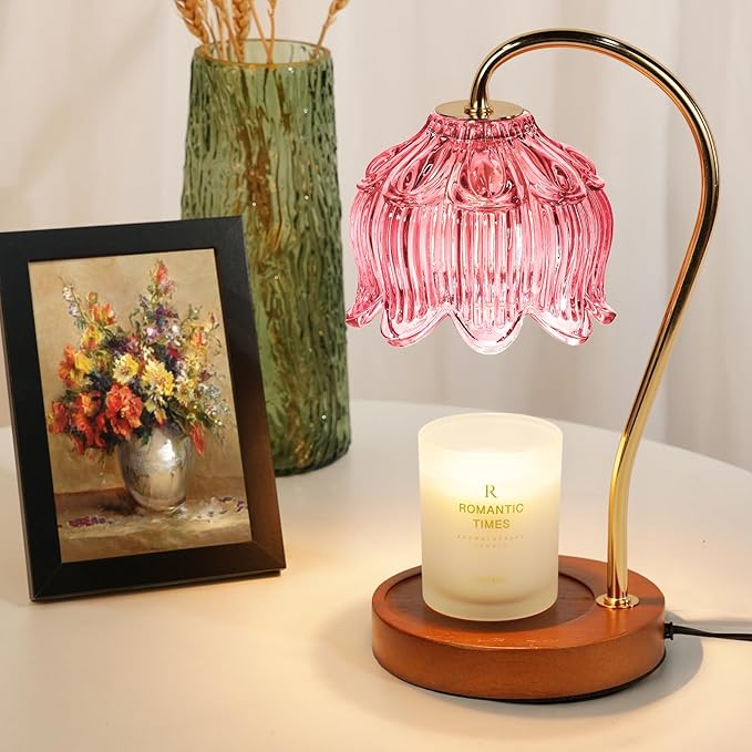 Pink Candle Warmer Lamp with Timer, Dimmable Candle Lamp Warmer, Birthday Gift Idea for Women Mom Who Have Everything, House Warming for New Home, Lotus Wax Melt Warmer for Jar Candles