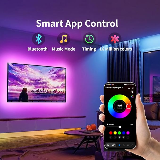 KSIPZE LED Lights for TV, 16.5ft TV led Backlight for 45-75 Inch TVs RGB TV Backlight Behind Music Sync Bluetooth APP & Button Control TV LED Strip Lights USB Powered for Bedroom/Gaming