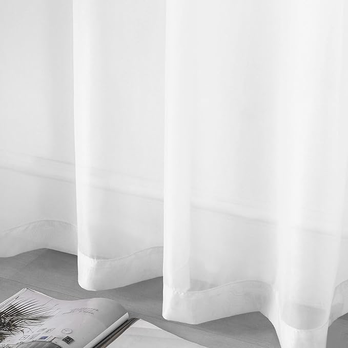 DUALIFE White Sheer Curtains 63 Inch Length for Bedroom 2 Panels Set Grommet Top Window Voile Drapes Semi Sheer Vertical Curtains for Living Room Kids Room Nursery 52x63 Inches Long