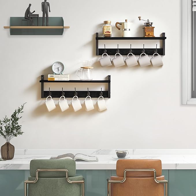 YMYNY Coat Rack Wall Mount with Shelf, 2 Pack 23.6" Coat Hooks Coat Hanger Wall Mount, Wall Hooks for Hanging, Hat Rack for Wall, Towel Hooks for Bathrooms, Black UHWS004B-2