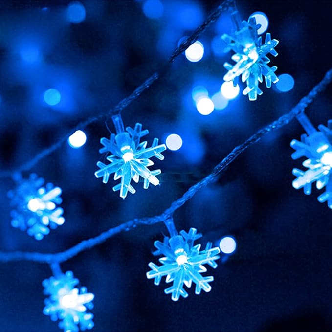 DomeStar Christmas Snowflake String Lights,9.8Ft 20 LED Battery Powered Christmas Fairy Lights Hanging Decor for Xmas Tree Party Wedding New Year Bedroom Patio Wall Indoor Outdoor Decorations Blue