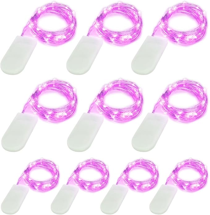 [10-Pack] LED String Lights, 6.6FT LED Moon Lights 20 Led Micro Lights On Silver Copper Wire (Batteries Include) for DIY Wedding Centerpiece, Table Decoration, Party (Purple)