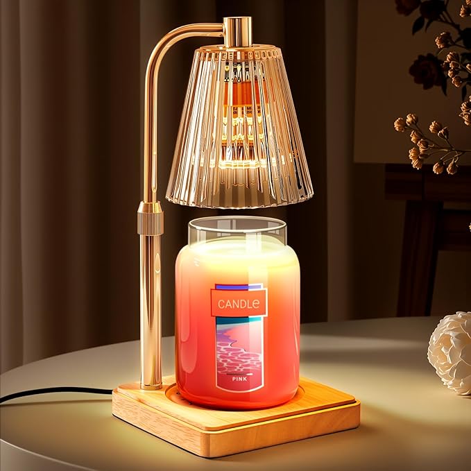 Marycele Candle Warmer Lamp with Timer for Yankee Candles, Adjustable Height Wax Melt Warmer, Birthday Gifts for Mom Women Sister, Vintage Amber Glass Lamp, Fall Decorations for Home Decor