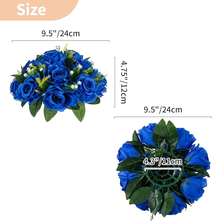 NUPTIO Flower Balls for Wedding Centerpieces - 2 Pcs 9.5 inch Diameter Fake Flower Ball Arrangement Bouquet Party Centerpieces for Tables - Royal Blue Rose Bouquet Centerpiece Flowers for Table