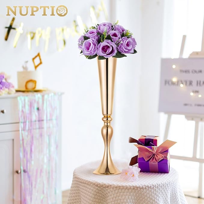 NUPTIO Artificial Flower Centrepieces for Tables - 10 Pcs Lilac Fake Flowers Roses Balls 9.5in Diameter - Silk Faux Rose Arrangement for Wedding Party Centerpiece Table Decor