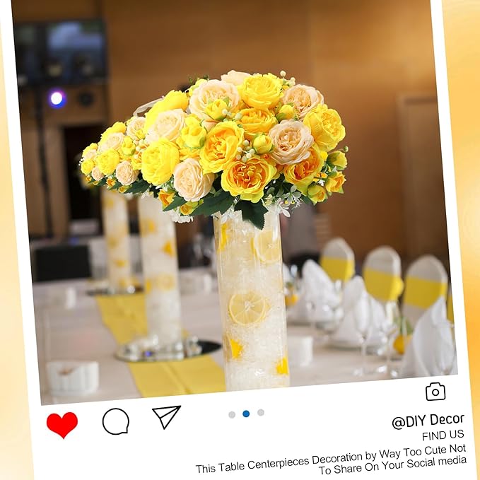 Geosar 8 Bundles Artificial Peonies Flowers Fake Silk Peony Bouquet Faux Peonies Flowers Bulk for Decoration Vase Floral Arrangements Wedding Party Table (Yellow,Champagne)