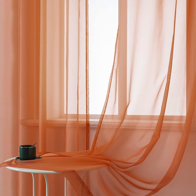 DUALIFE Burnt Orange Sheer Curtains 84 Inch Length for Bedroom 2 Panels Elegant Terracotta Grommet Top Drapes Sheer Curtain Panels for Living Room 52x84 Inches Long 7 FT Rust